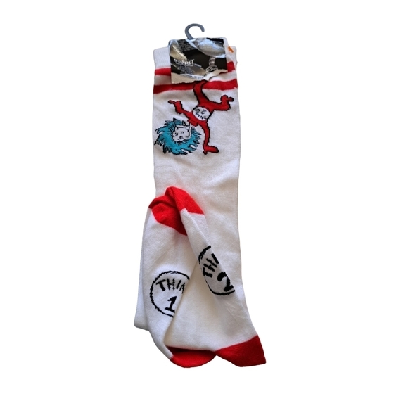 SPIRIT HALLOWEEN DR. SEUSS Thing 1 2 knee high socks 6-10 cartoon graphics Fun - Picture 2 of 5